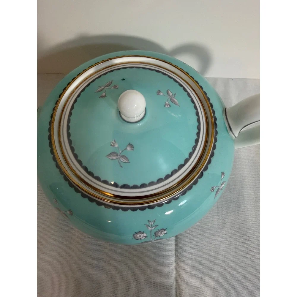 Wedgwood Pimpernel Teapot Turquoise Blue Grey Floral Bone China W3766 England
